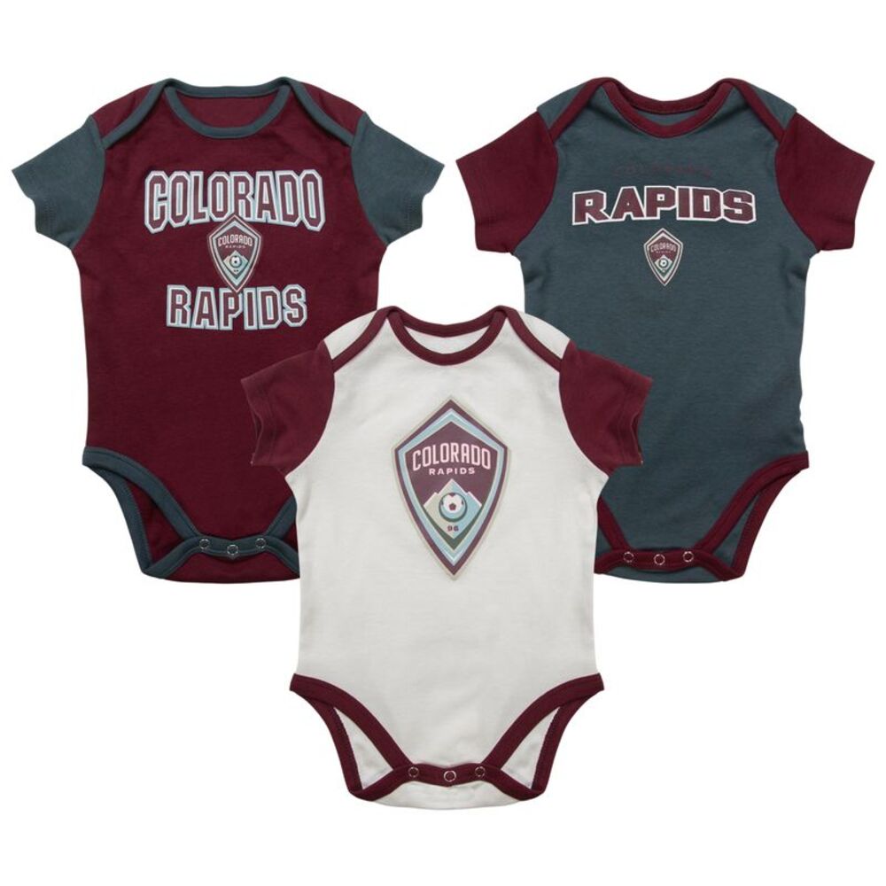 MLS Colorado Rapids Infant 3Pk Bodysuit Set in Burgundy, Grey, White, 12M